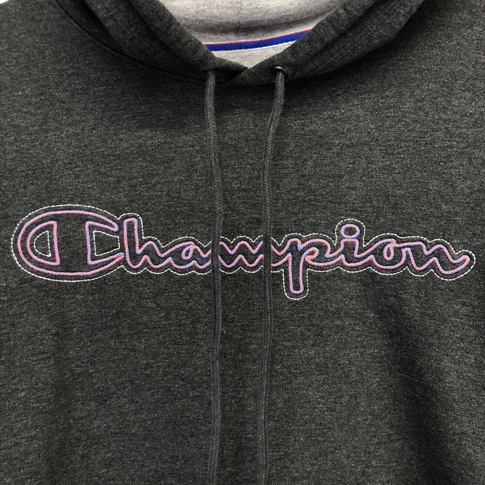 Champion Plus Size 2XL Script Gray Hooded Hoodie Pullover Sweatshirt - Picture 5 of 12